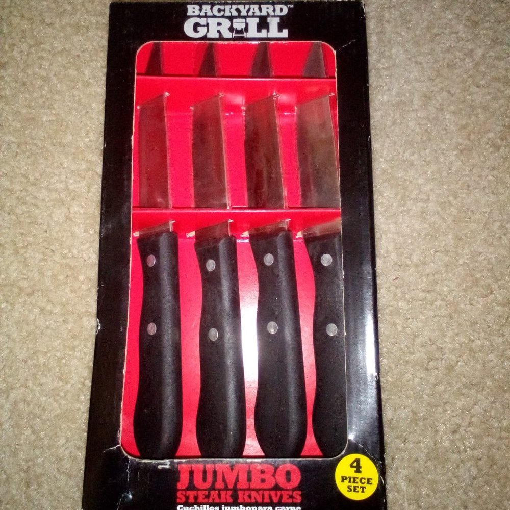 Jumbo Steak Cultery: (4) Piece Steak Set. Extra Large Handle and Blade. New
